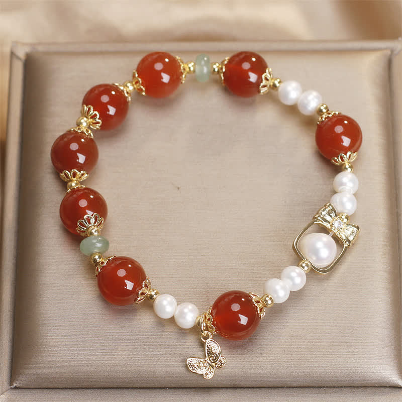 Wear FengShui Natural Red Agate Pearl Butterfly Self-acceptance Bracelet