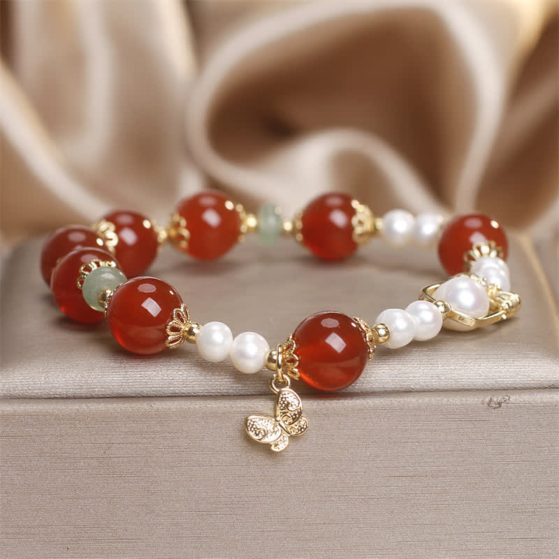 Wear FengShui Natural Red Agate Pearl Butterfly Self-acceptance Bracelet