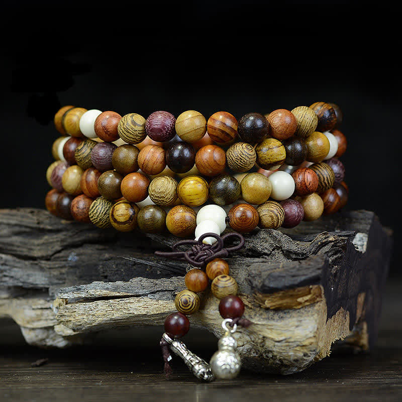 Wear FengShui 108 Beads Multi-Tone Natural Wood Calm Energy Mala
