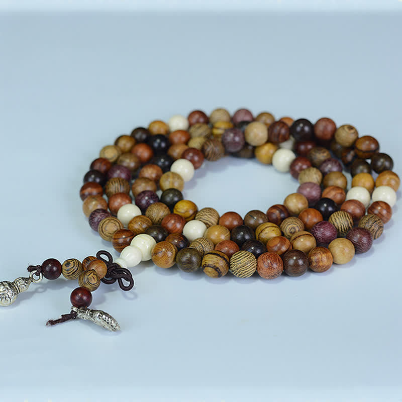 Wear FengShui 108 Beads Multi-Tone Natural Wood Calm Energy Mala