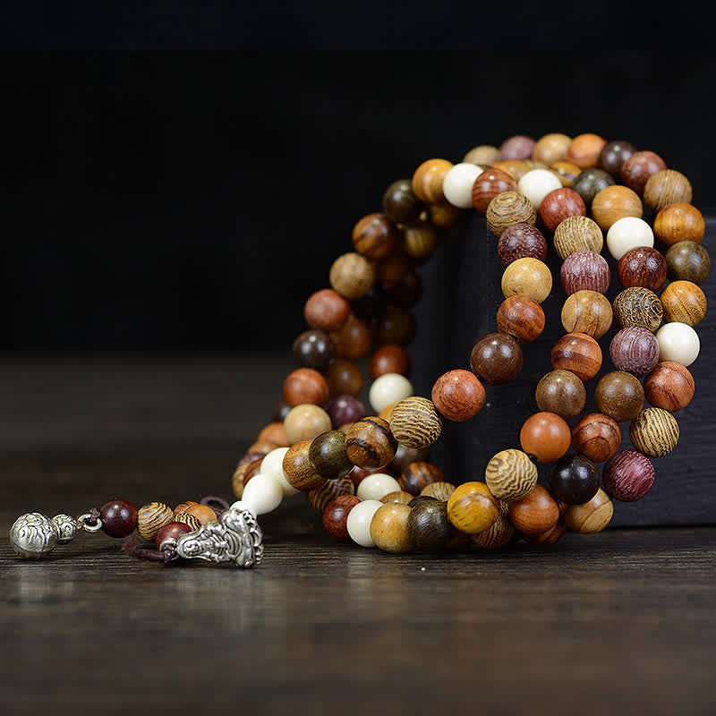 Wear FengShui 108 Beads Multi-Tone Natural Wood Calm Energy Mala