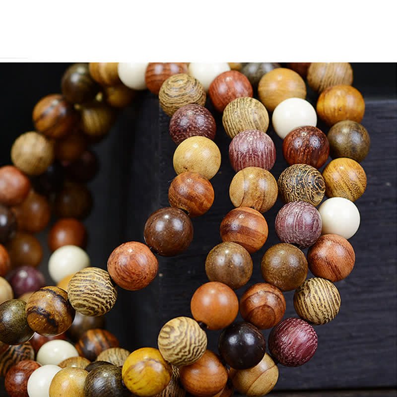 Wear FengShui 108 Beads Multi-Tone Natural Wood Calm Energy Mala
