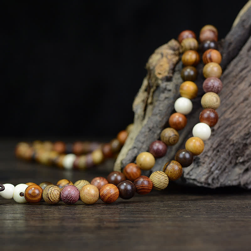 Wear FengShui 108 Beads Multi-Tone Natural Wood Calm Energy Mala