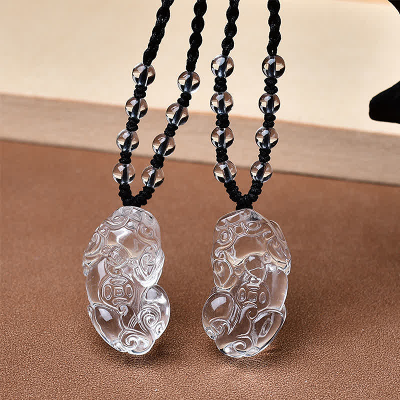 Wear FengShui Natural Clear Quartz Pixiu Clarity Beads Rope Necklace