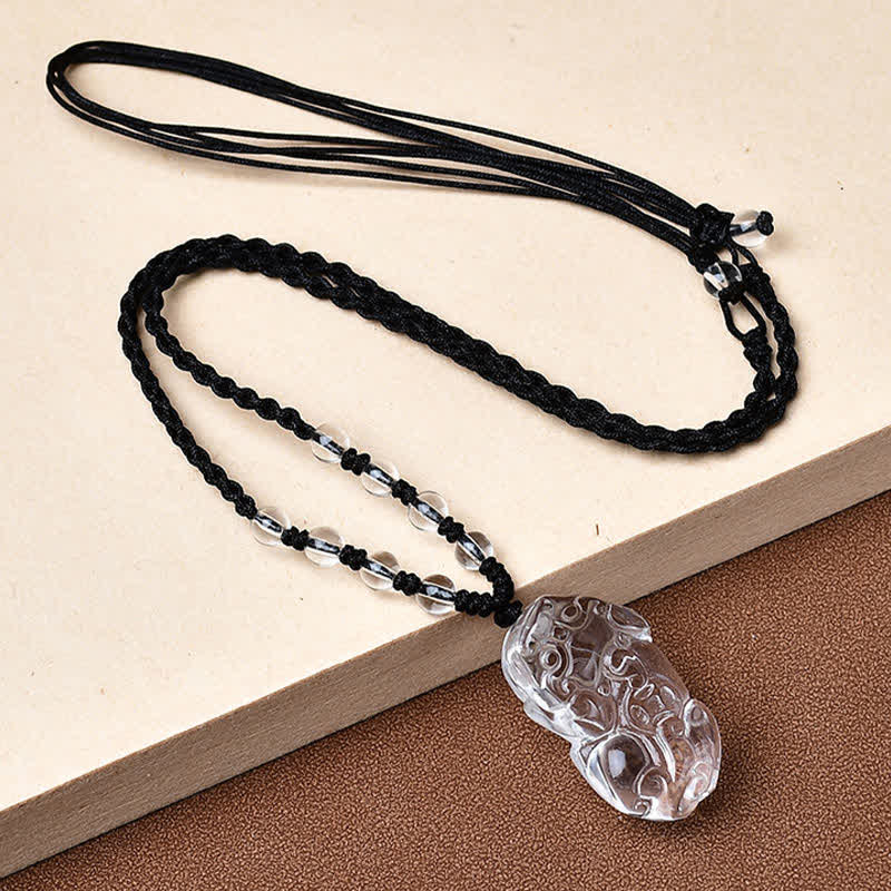 Wear FengShui Natural Clear Quartz Pixiu Clarity Beads Rope Necklace