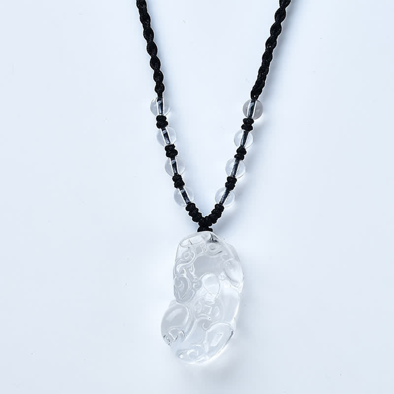 Wear FengShui Natural Clear Quartz Pixiu Clarity Beads Rope Necklace
