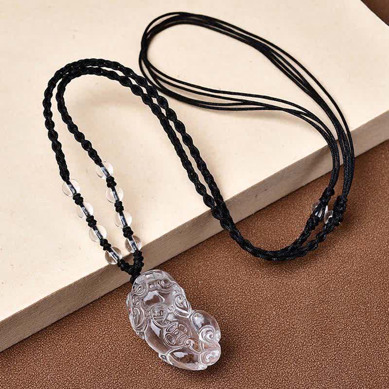 Wear FengShui Natural Clear Quartz Pixiu Clarity Beads Rope Necklace