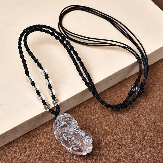 Wear FengShui Natural Clear Quartz Pixiu Clarity Beads Rope Necklace