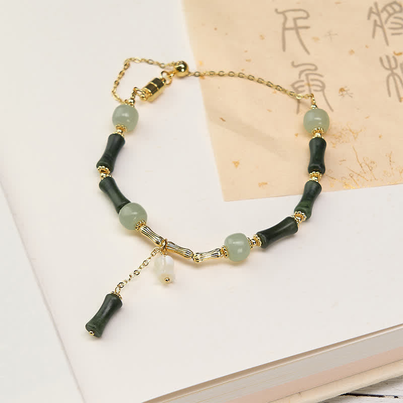 Wear FengShui Hetian Jade Peridot Bamboo Lily Of The Valley Wealth Faithfulness Adjustable Bracelet