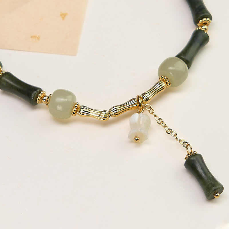 Wear FengShui Hetian Jade Peridot Bamboo Lily Of The Valley Wealth Faithfulness Adjustable Bracelet