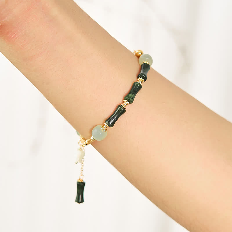 Wear FengShui Hetian Jade Peridot Bamboo Lily Of The Valley Wealth Faithfulness Adjustable Bracelet