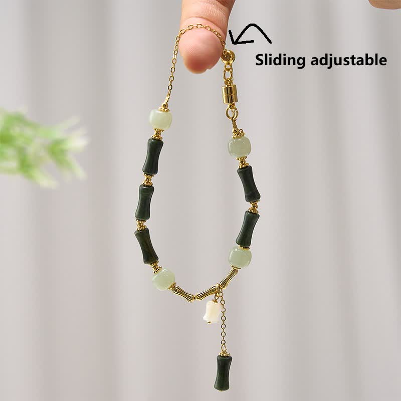 Wear FengShui Hetian Jade Peridot Bamboo Lily Of The Valley Wealth Faithfulness Adjustable Bracelet