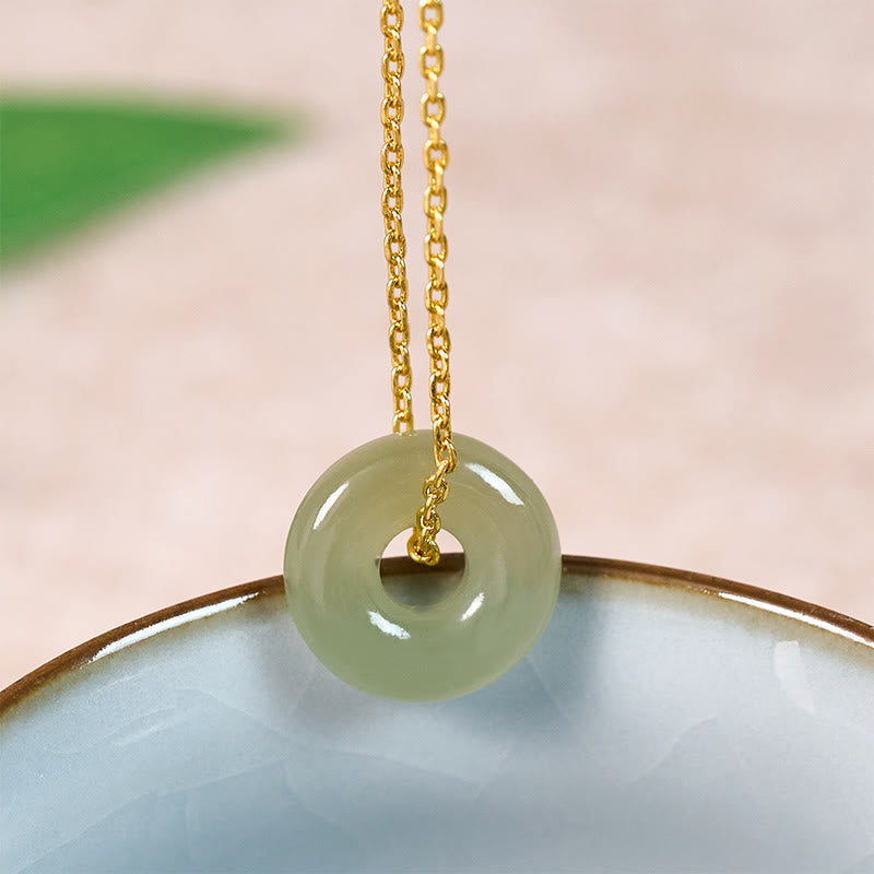 Wear FengShui Natural Green Jade Peace Buckle Prosperity Necklace Pendant