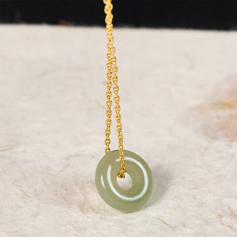 Wear FengShui Natural Green Jade Peace Buckle Prosperity Necklace Pendant