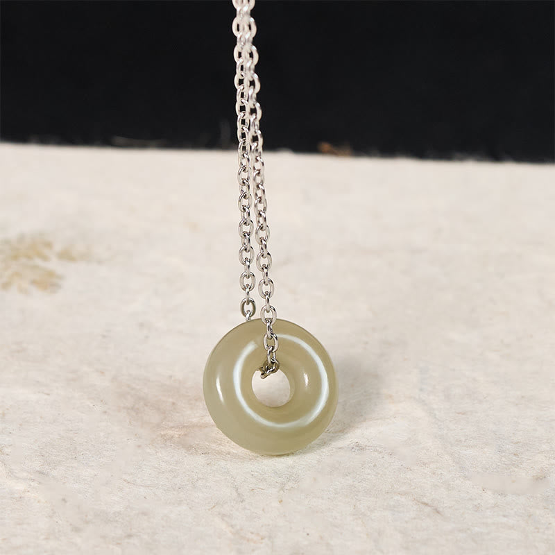 Wear FengShui Natural Green Jade Peace Buckle Prosperity Necklace Pendant