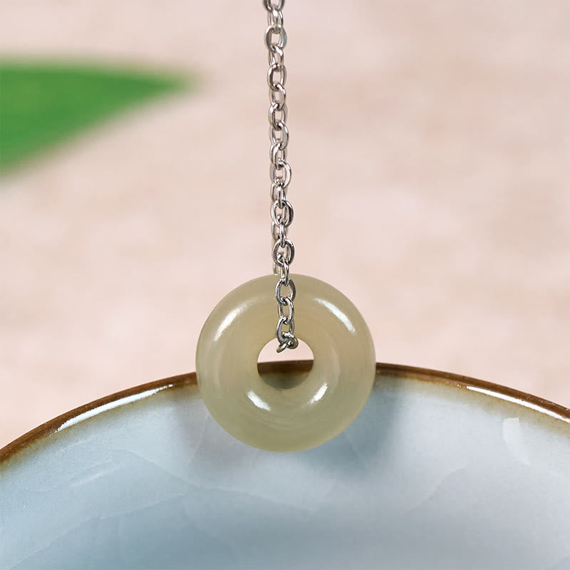 Wear FengShui Natural Green Jade Peace Buckle Prosperity Necklace Pendant