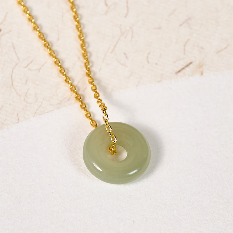 Wear FengShui Natural Green Jade Peace Buckle Prosperity Necklace Pendant