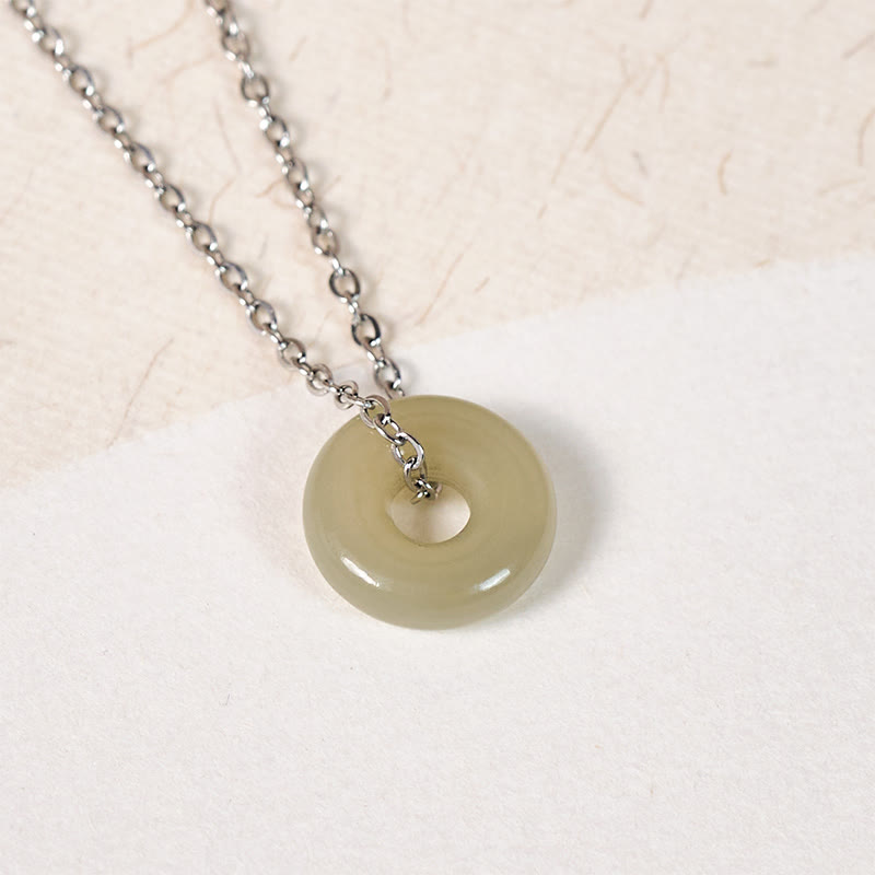 Wear FengShui Natural Green Jade Peace Buckle Prosperity Necklace Pendant