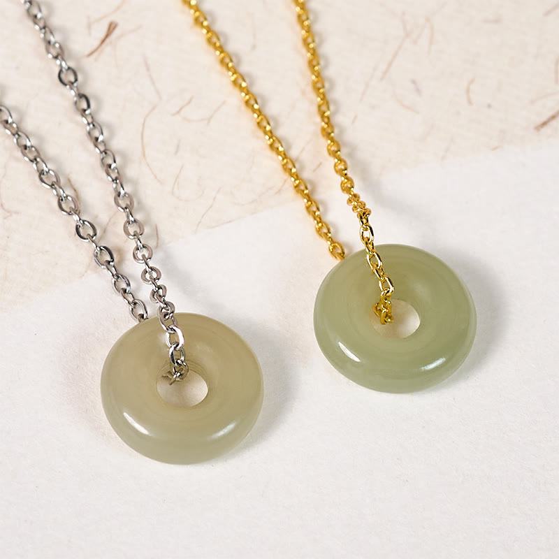 Wear FengShui Natural Green Jade Peace Buckle Prosperity Necklace Pendant