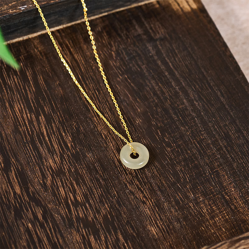 Wear FengShui Natural Green Jade Peace Buckle Prosperity Necklace Pendant