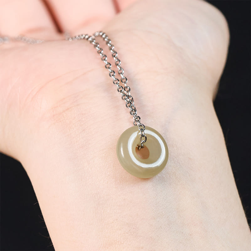 Wear FengShui Natural Green Jade Peace Buckle Prosperity Necklace Pendant