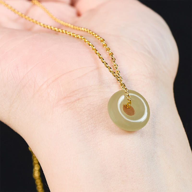 Wear FengShui Natural Green Jade Peace Buckle Prosperity Necklace Pendant