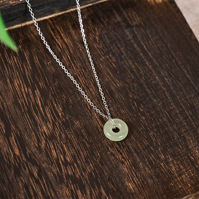 Wear FengShui Natural Green Jade Peace Buckle Prosperity Necklace Pendant