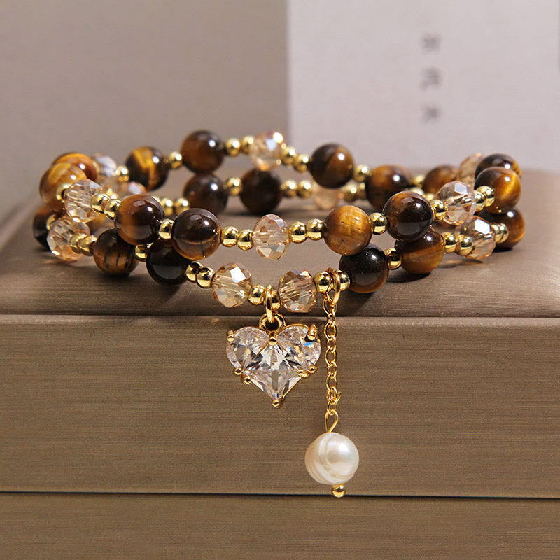Wear FengShui Natural Tiger Eye Love Heart Double Wrap Protection Bracelet