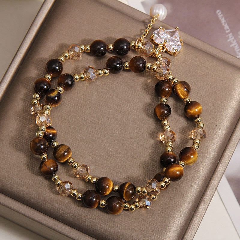 Wear FengShui Natural Tiger Eye Love Heart Double Wrap Protection Bracelet