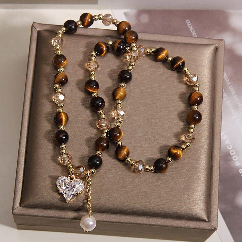 Wear FengShui Natural Tiger Eye Love Heart Double Wrap Protection Bracelet