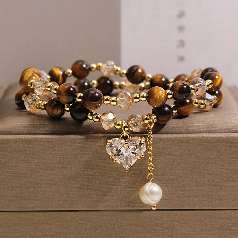 Wear FengShui Natural Tiger Eye Love Heart Double Wrap Protection Bracelet