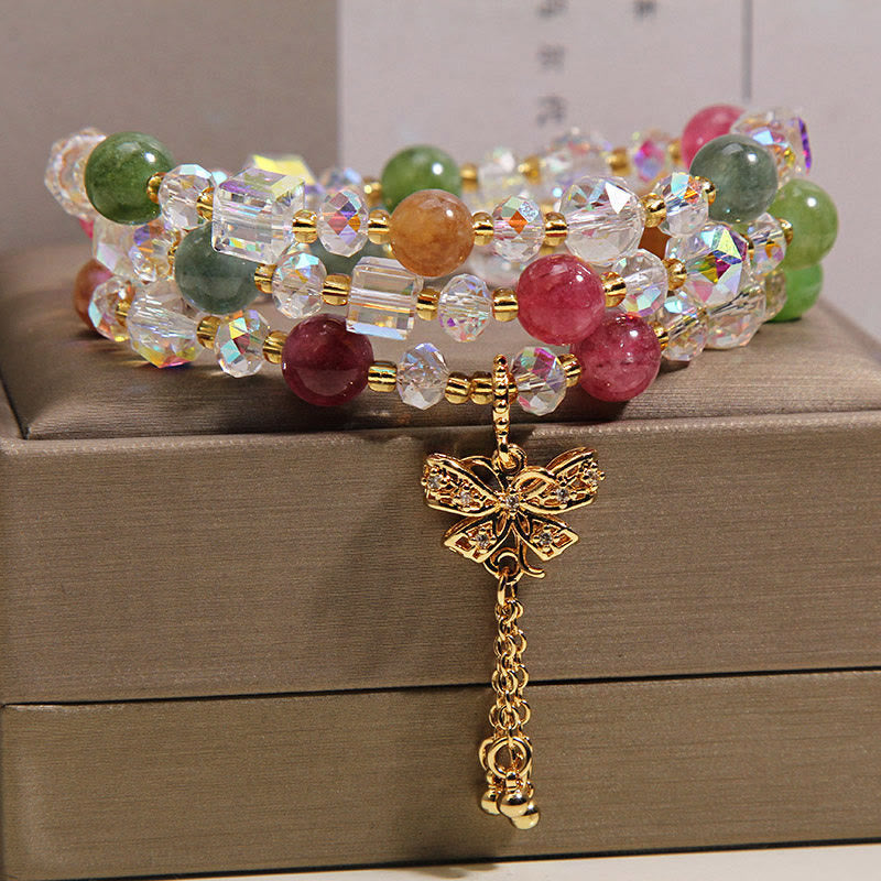 Wear FengShui Colorful Tourmaline Butterfly Wisdom Triple Wrap Bracelet