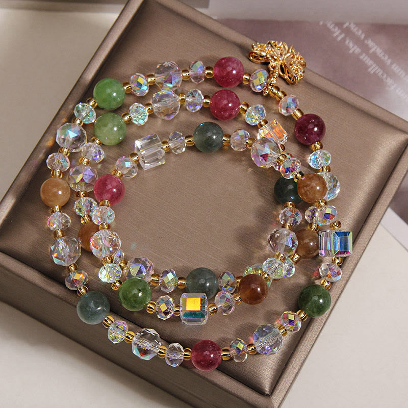 Wear FengShui Colorful Tourmaline Butterfly Wisdom Triple Wrap Bracelet