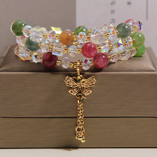 Wear FengShui Colorful Tourmaline Butterfly Wisdom Triple Wrap Bracelet