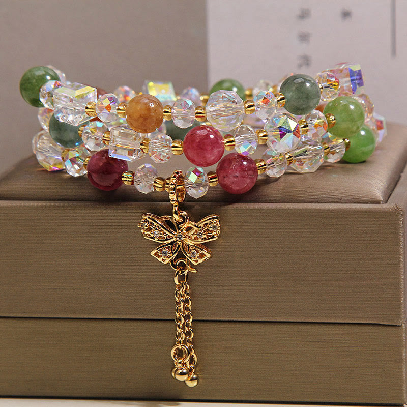 Wear FengShui Colorful Tourmaline Butterfly Wisdom Triple Wrap Bracelet
