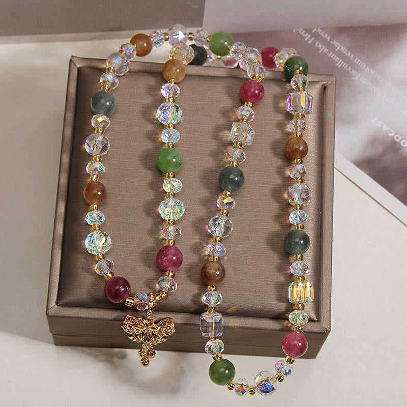 Wear FengShui Colorful Tourmaline Butterfly Wisdom Triple Wrap Bracelet