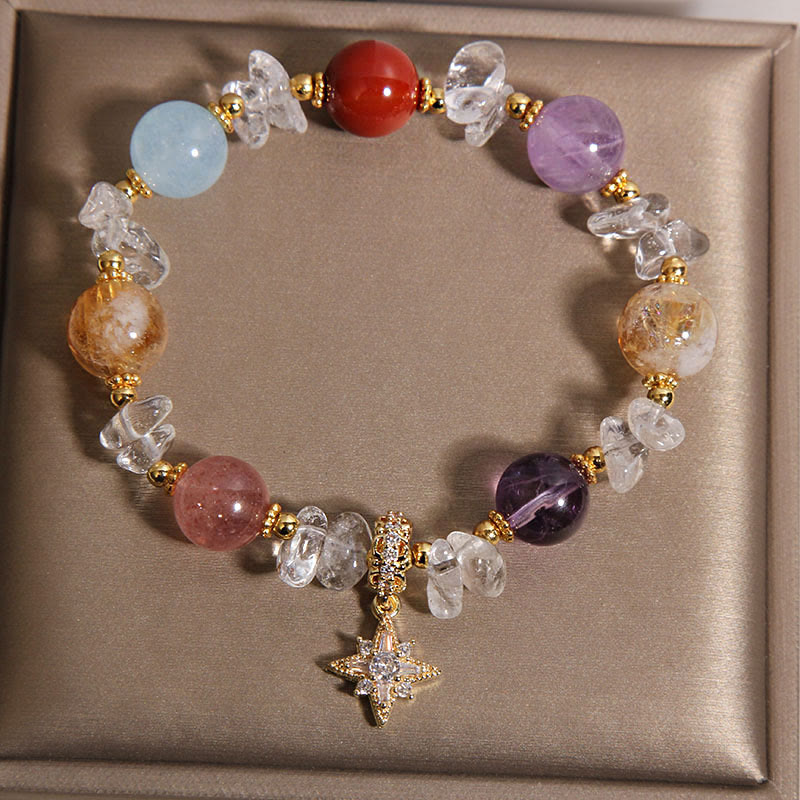 Wear FengShui Natural Various Crystal Clear Quartz Zircon Hexagram Charm Healing Bracelet