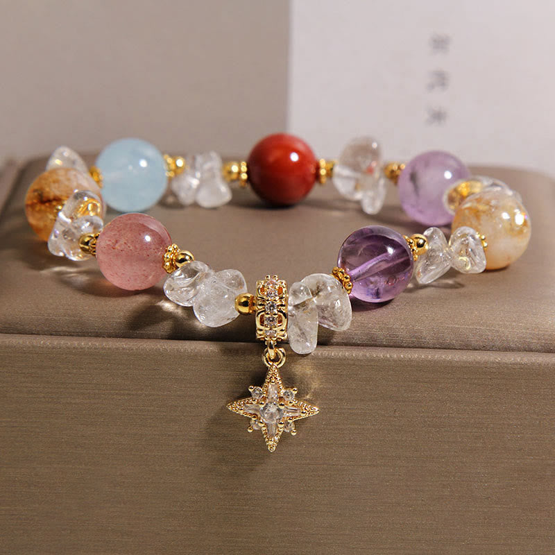 Wear FengShui Natural Various Crystal Clear Quartz Zircon Hexagram Charm Healing Bracelet