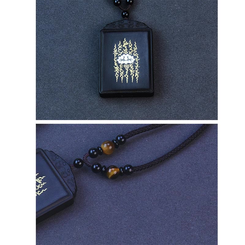 Wear FengShui 999 Sterling Silver Ebony Wood Lotus Inlaid Calm Necklace Pendant