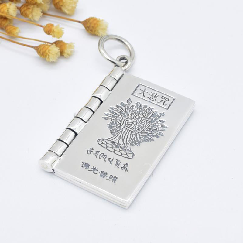 Wear FengShui 990 Sterling Silver Heart Sutra Great Compassion Shurangama Mantra Lotus Vajra Peace Necklace Pendant