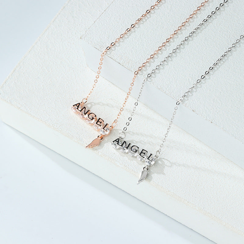 S925 Sterling Silver "Angel" Letter Necklace – Elegant Clavicle Chain Necklace for Women