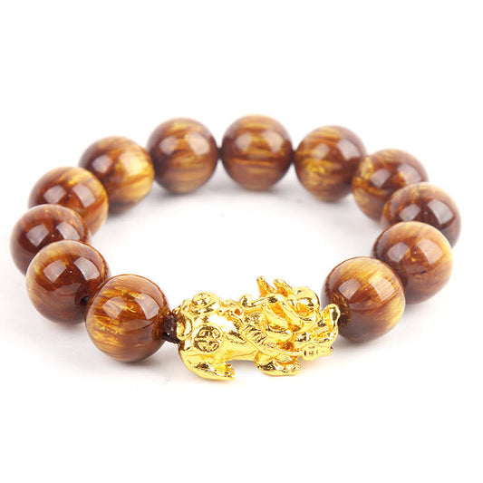 Wear FengShui Lucky Golden Tiger Eye Abundant Pixiu Bracelet