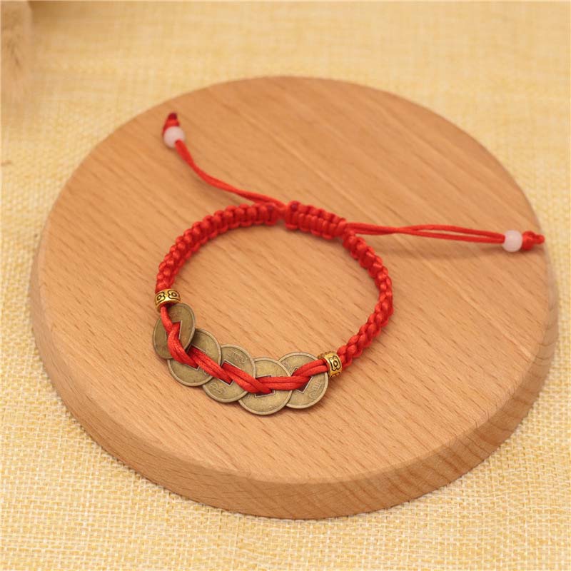 Wear FengShui Copper Coin Fortune Red String Weave Bracelet