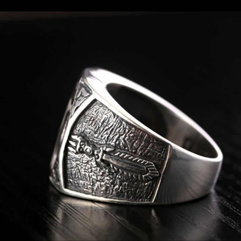 Wear FengShui 925 Sterling Silver Sanskrit Design Carved Protection Adjustable Ring