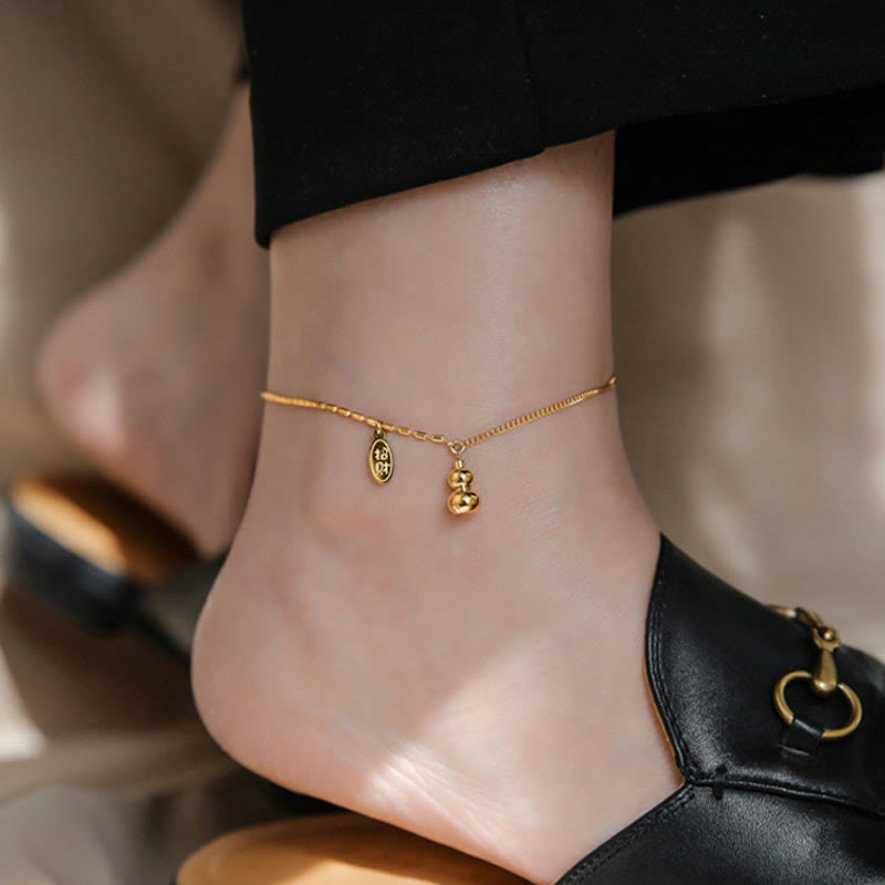 Wear FengShui 18k Gold Plated Copper Lucky Gourd Design Wealth Buckle Anklet