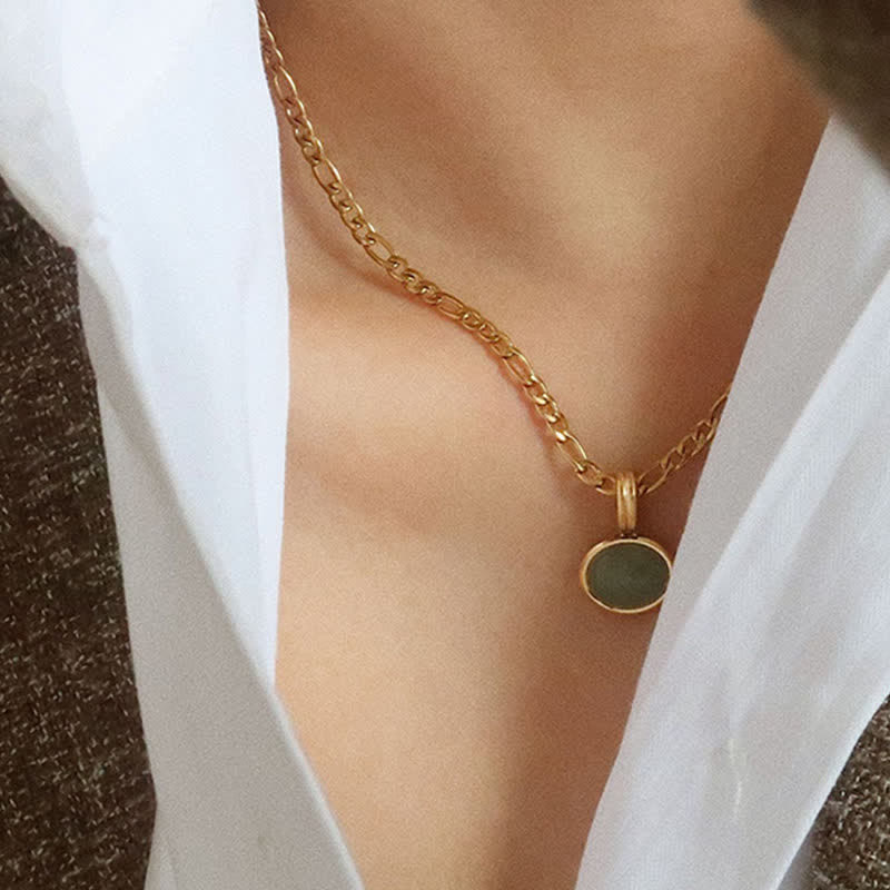 Wear FengShui Oval Turquoise Strength Titanium Steel Necklace Pendant