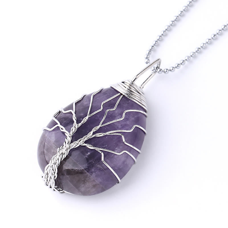 Wear FengShui Natural Quartz Crystal Tree Of Life Healing Energy Necklace Pendant