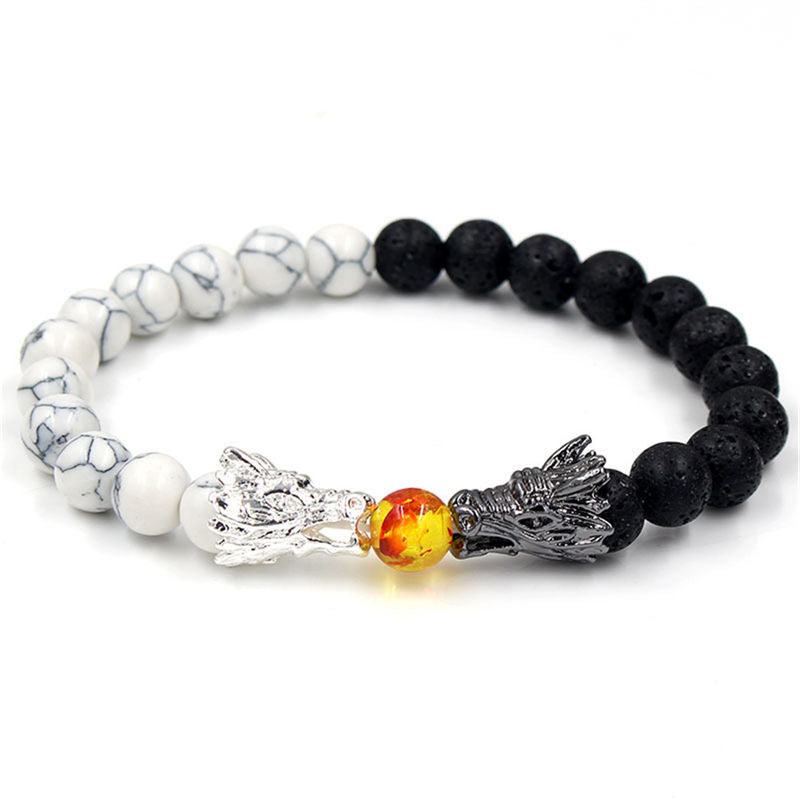 Wear FengShui White Turquoise Lava Rock Dragon Blessing Beaded Bracelet