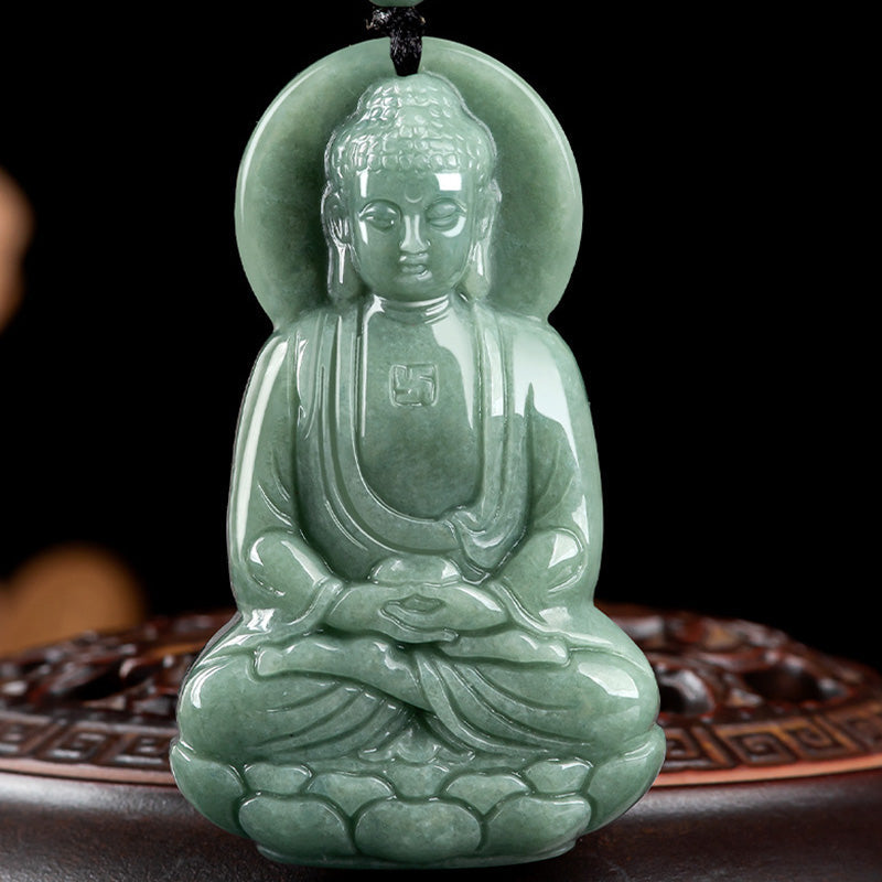 Wear FengShui Amitabha Buddha Jade Amulet Compassion String Necklace