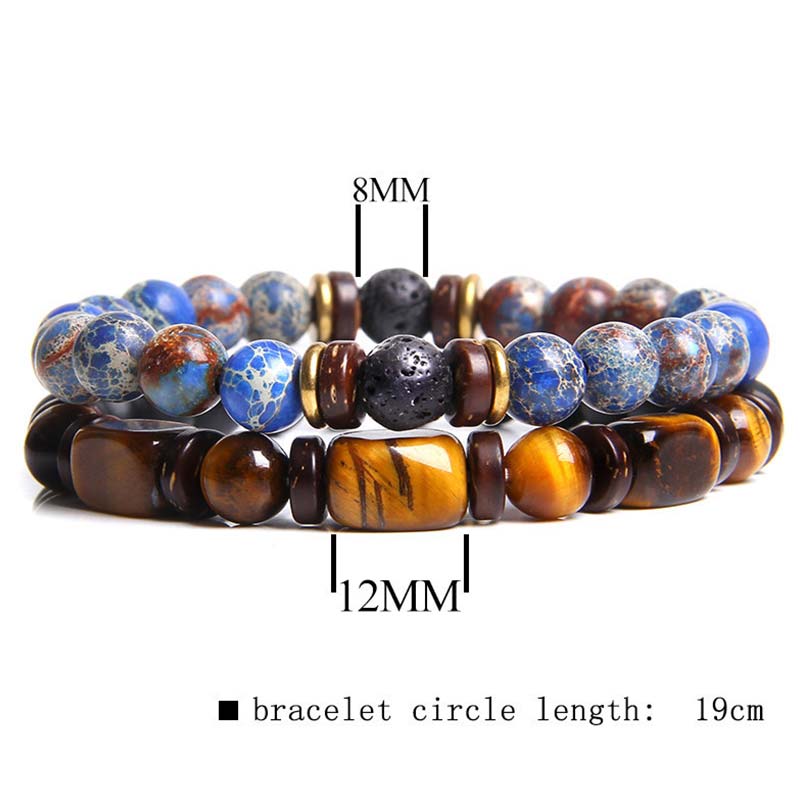 Wear FengShui 2PCS Healing Crystal Emperor Stone Tiger Eye Bead Bracelet